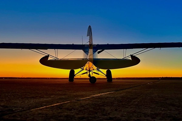 Private aircraft at sunset